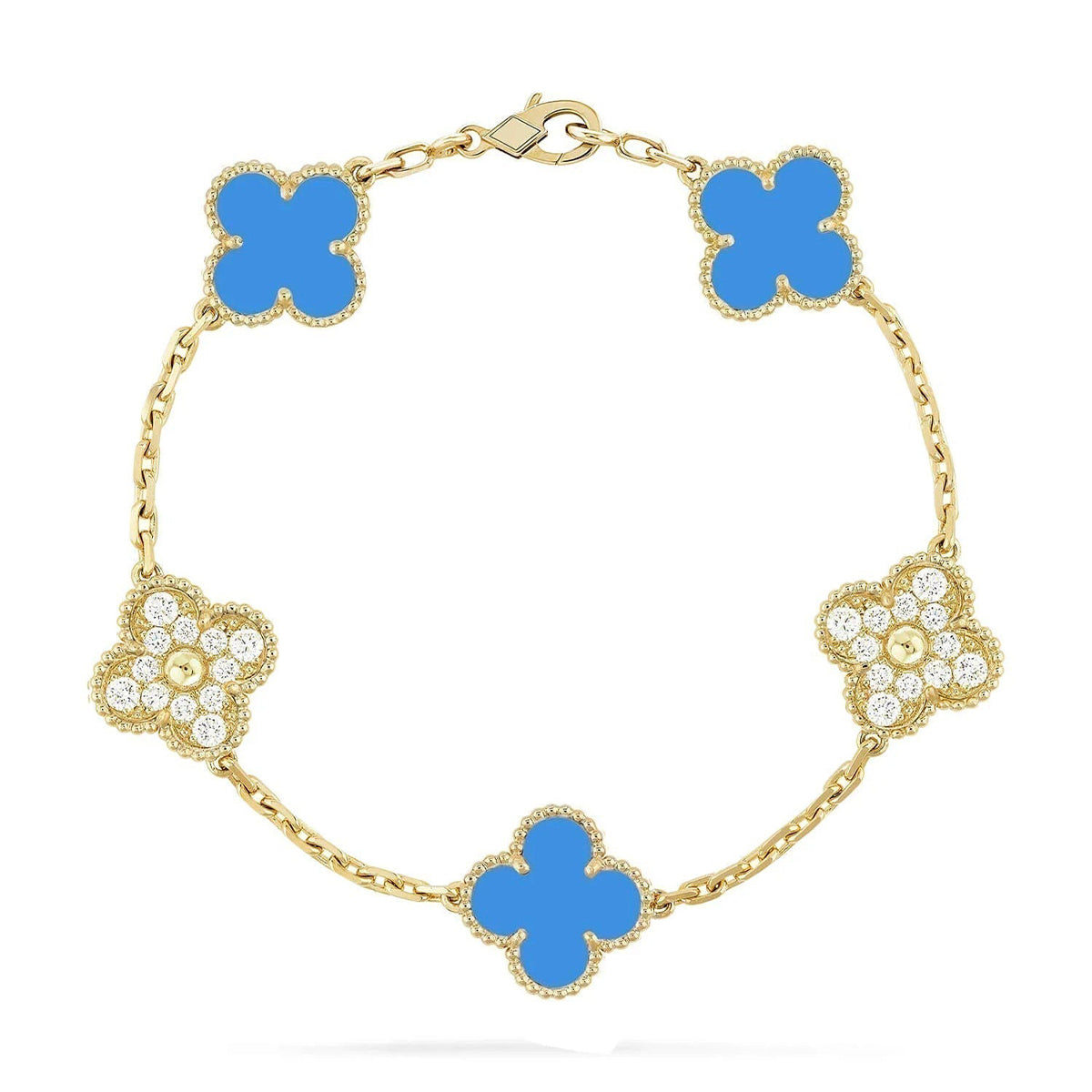 [Limara]LUCKY CLOVER 5-MOTIF BRACELET - BLUE AGATE COLLECTION