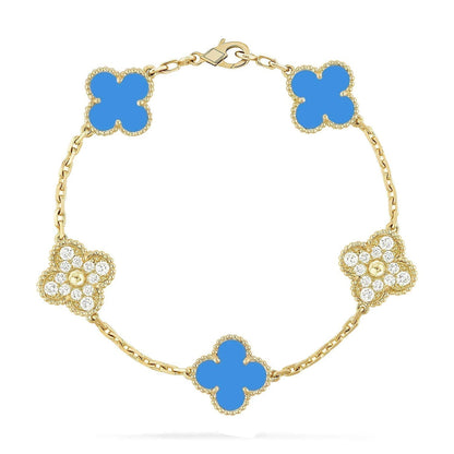[Limara]LUCKY CLOVER 5-MOTIF BRACELET - BLUE AGATE COLLECTION