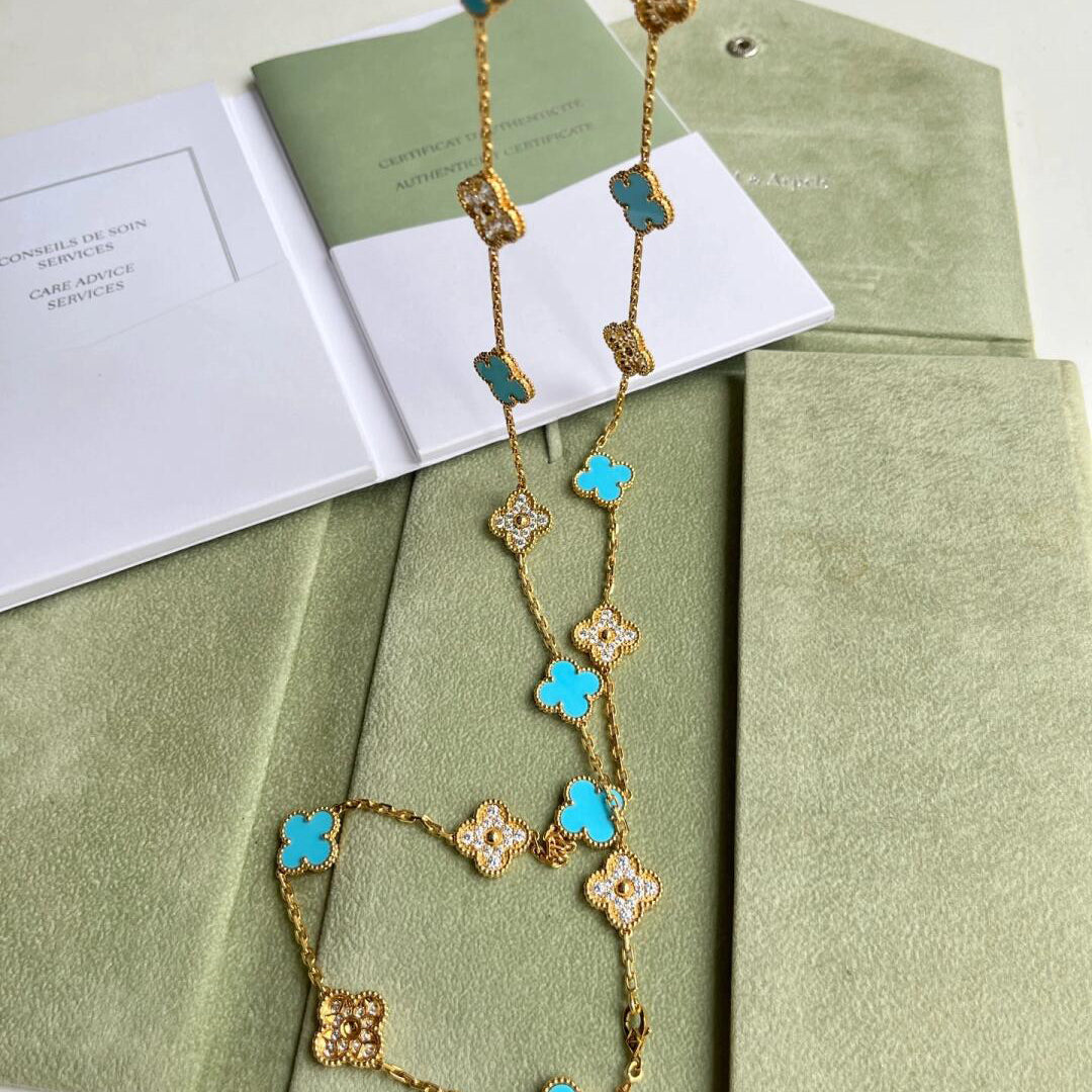 [Limara] CLOVER 20 MOTIFS TURQUOISE DIAMOND NECKLACE