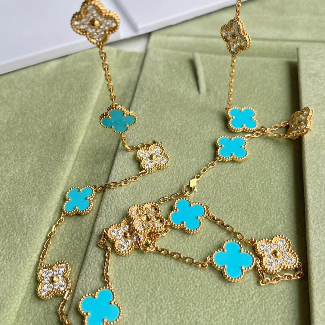 [Limara] CLOVER 20 MOTIFS TURQUOISE DIAMOND NECKLACE