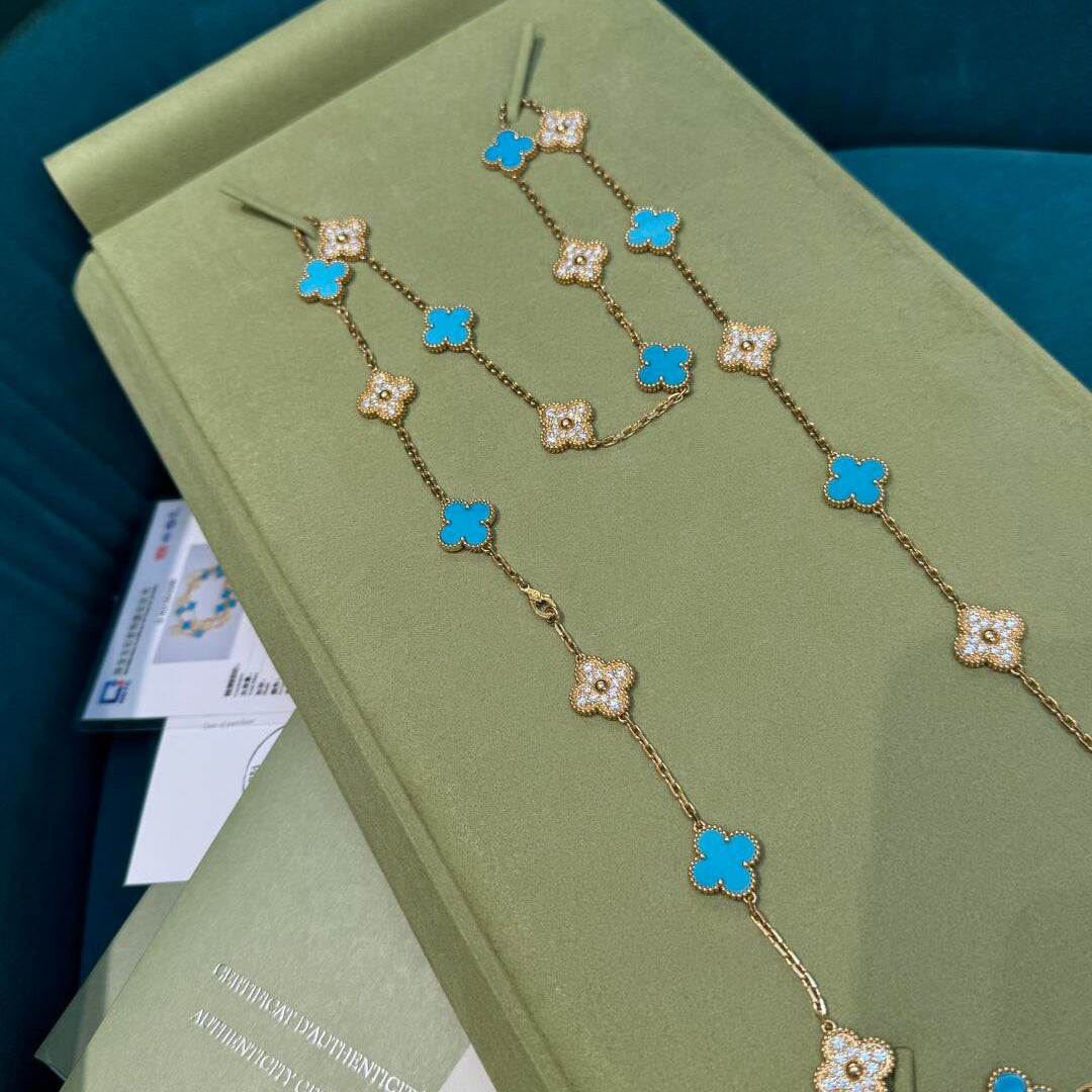 [Limara] CLOVER 20 MOTIFS TURQUOISE DIAMOND NECKLACE