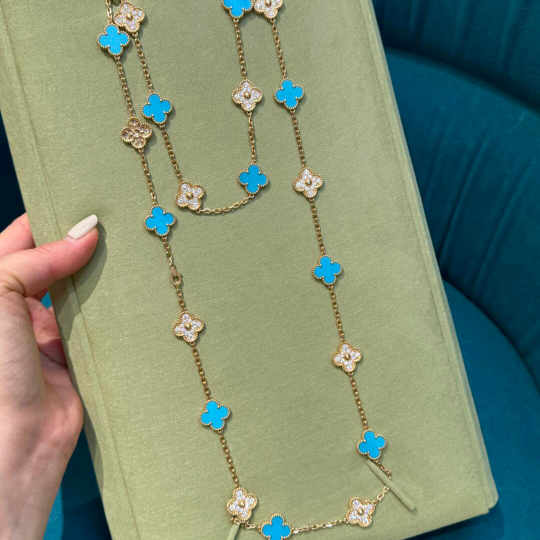 [Limara] CLOVER 20 MOTIFS TURQUOISE DIAMOND NECKLACE