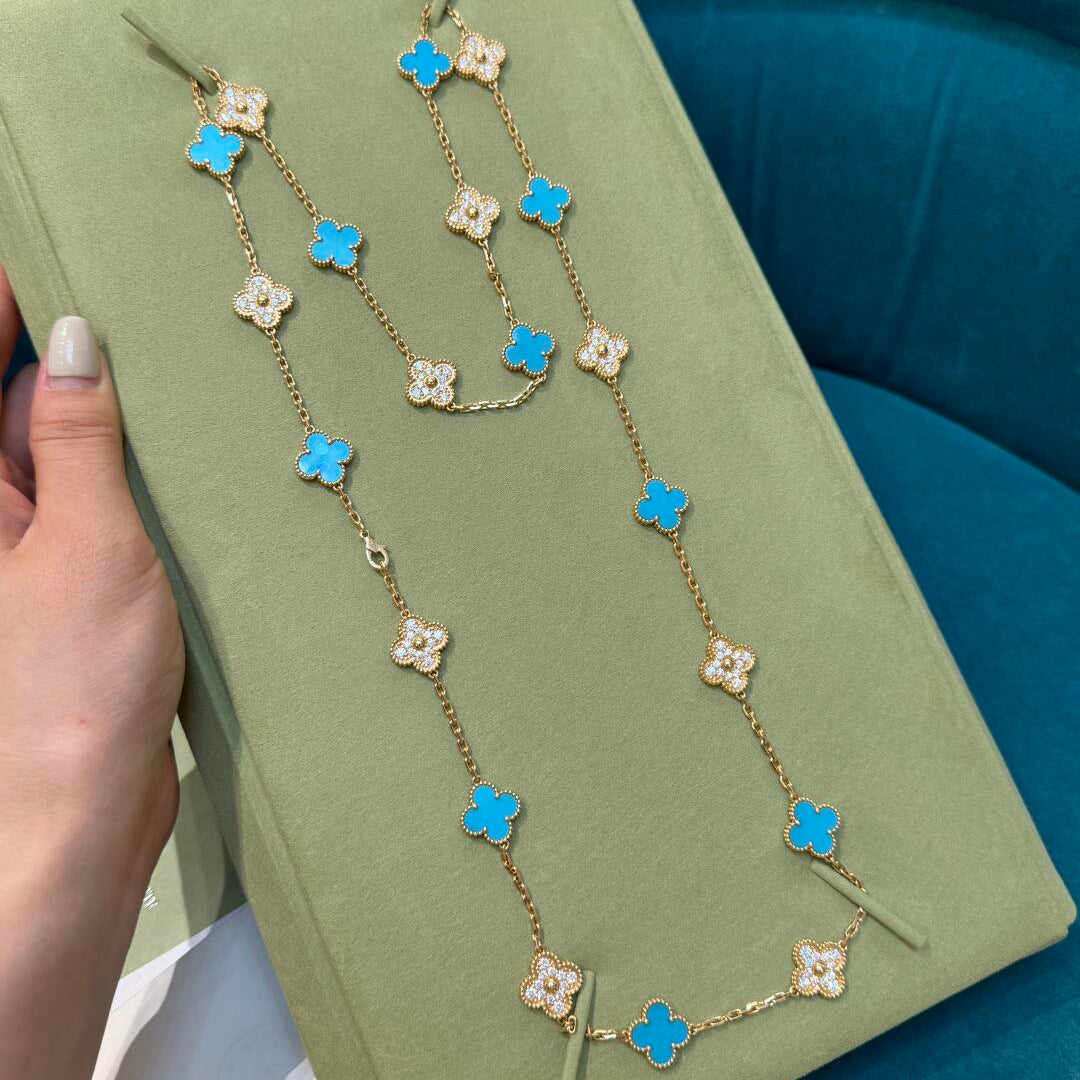 [Limara] CLOVER 20 MOTIFS TURQUOISE DIAMOND NECKLACE