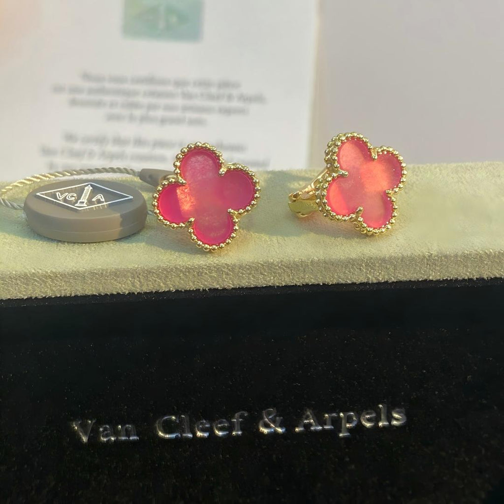 [Limara]NEW CLOVER 15MM PINK ENAMEL STUD EARRINGS