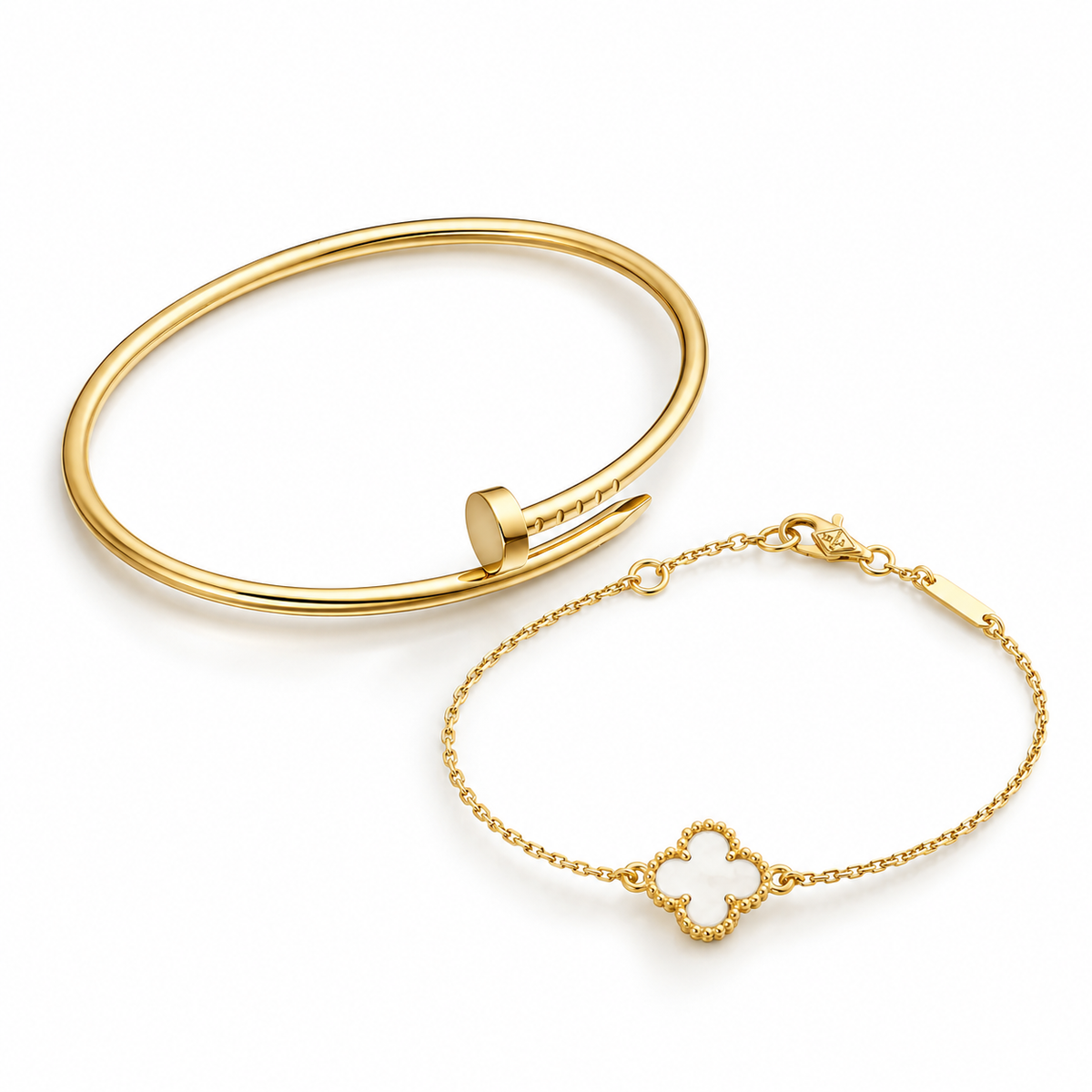 [Limara] Clover White Mother-of-Pearl & JUSTE Bracelet Stack Set