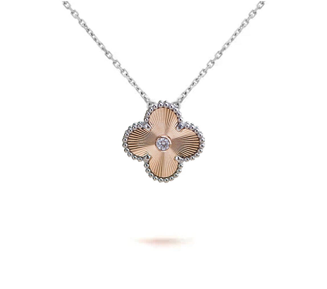 [Limara]15MM CLOVER FLOWER PENDANT NECKLACE WHITE GOLD COLLECTION