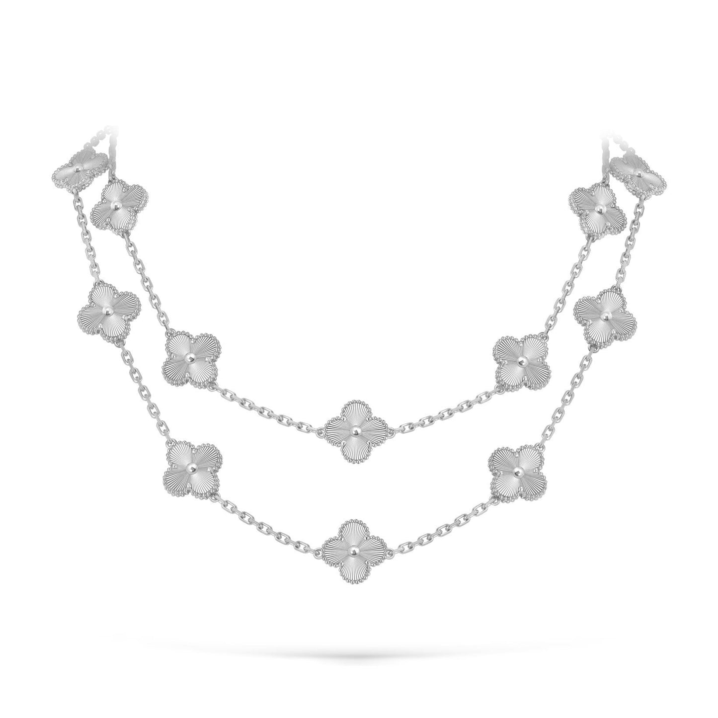 [Limara]CLASSIC 20-MOTIF LUCKY CLOVER LONG NECKLACE WHITE GOLD COLLECTION