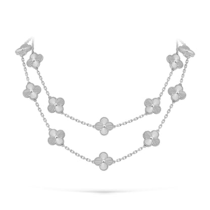 [Limara]CLASSIC 20-MOTIF LUCKY CLOVER LONG NECKLACE WHITE GOLD COLLECTION