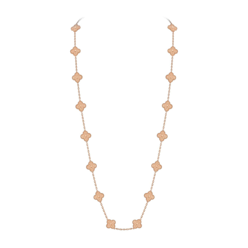 [Limara]CLASSIC 20-MOTIF LUCKY CLOVER LONG NECKLACE ROSE GOLD COLLECTION