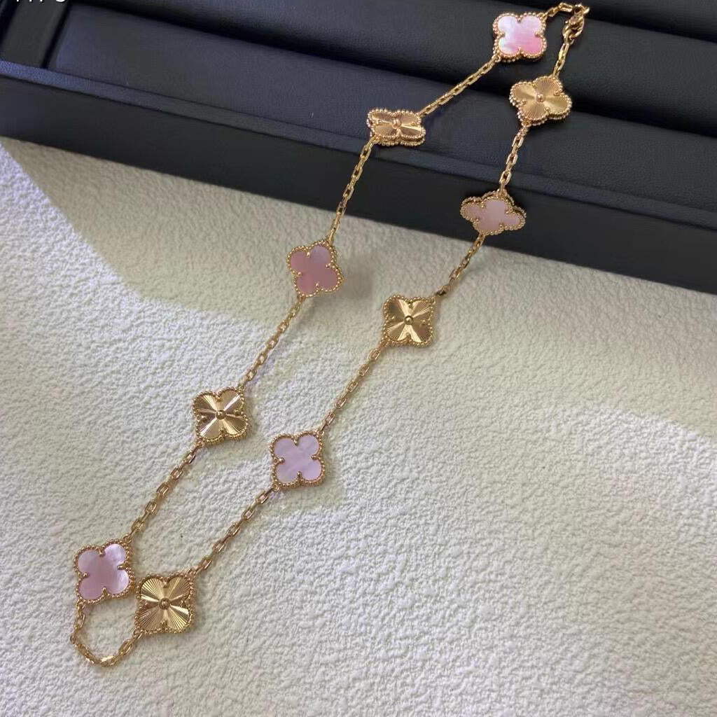 [Limara]CLOVER 10 MOTIFS  LASER PINK MOP NECKLACE