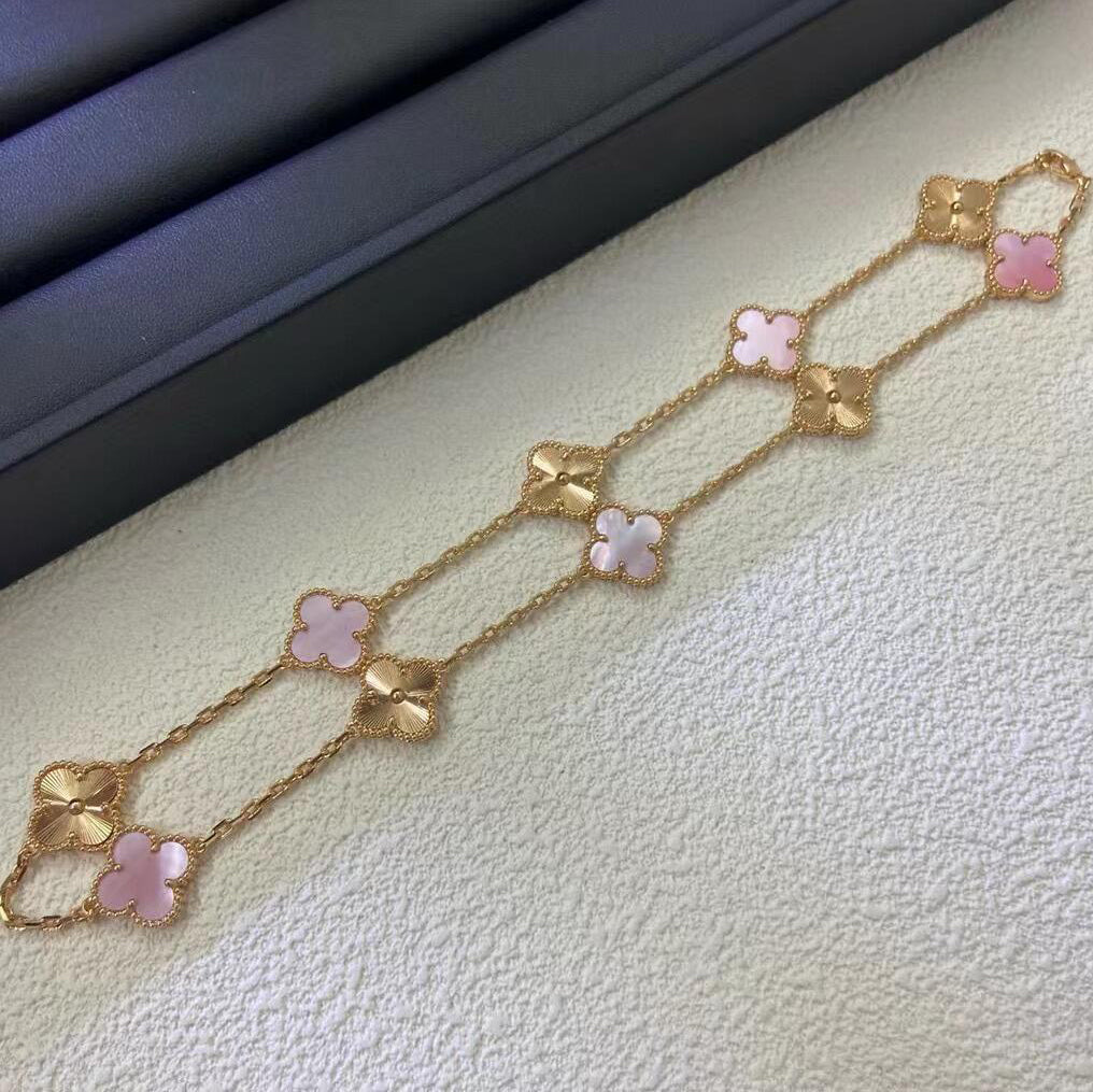 [Limara]CLOVER 10 MOTIFS  LASER PINK MOP NECKLACE