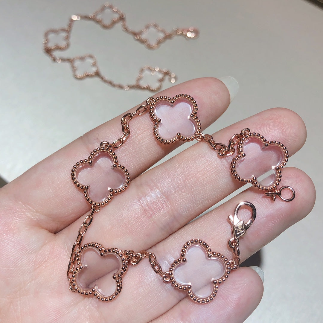 [Limara]CLOVER 5 MOTIF ROCK CRYSTAL BRACELET