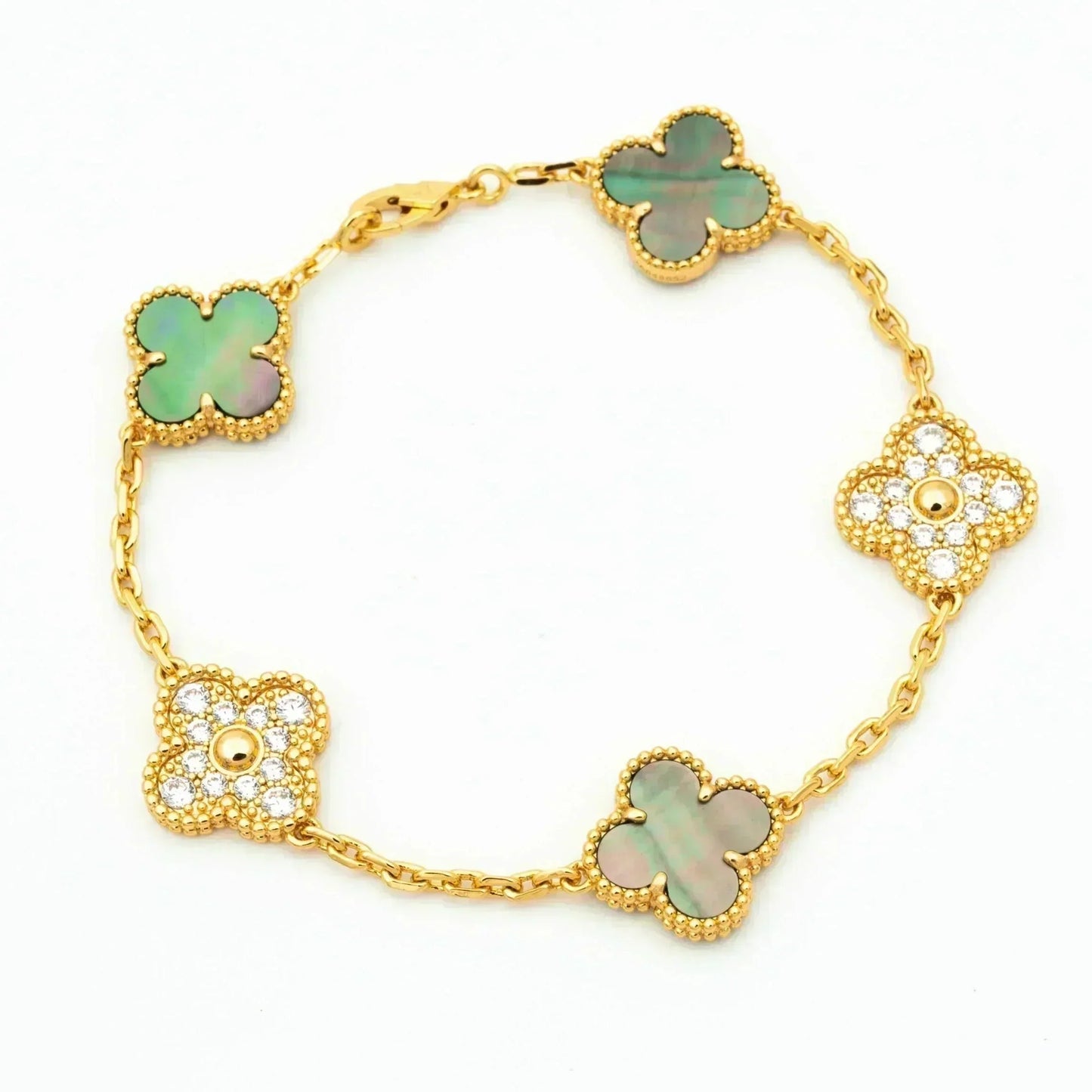 [Limara]LUCKY CLOVER 5-MOTIF BRACELET - GREY MOTHER-OF-PEARL COLLECTION