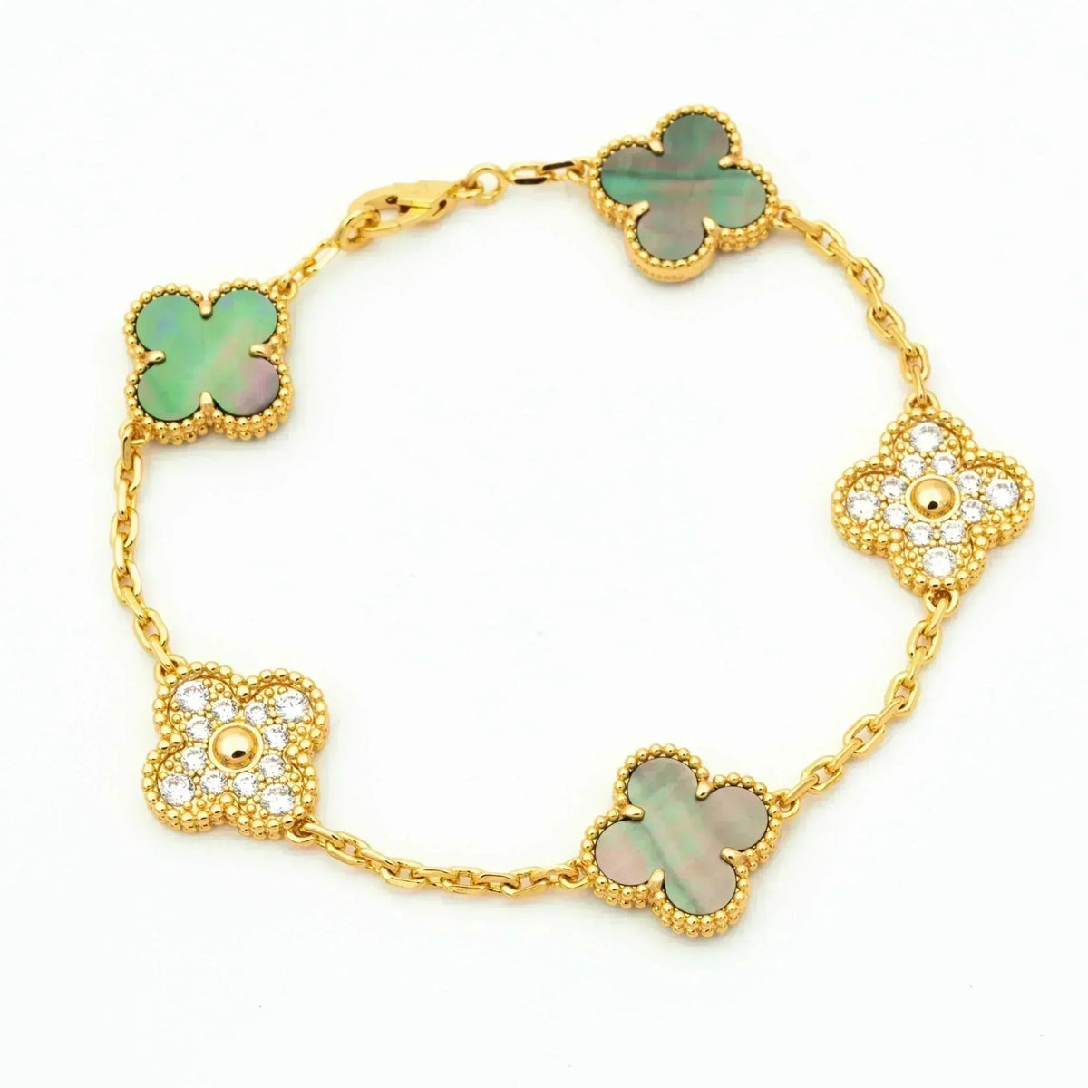 [Limara]LUCKY CLOVER 5-MOTIF BRACELET - GREY MOTHER-OF-PEARL COLLECTION
