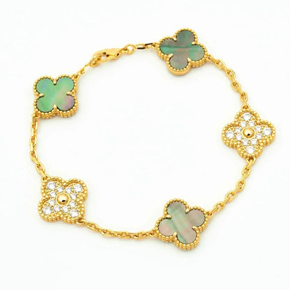 [Limara]LUCKY CLOVER 5-MOTIF BRACELET - GREY MOTHER-OF-PEARL COLLECTION