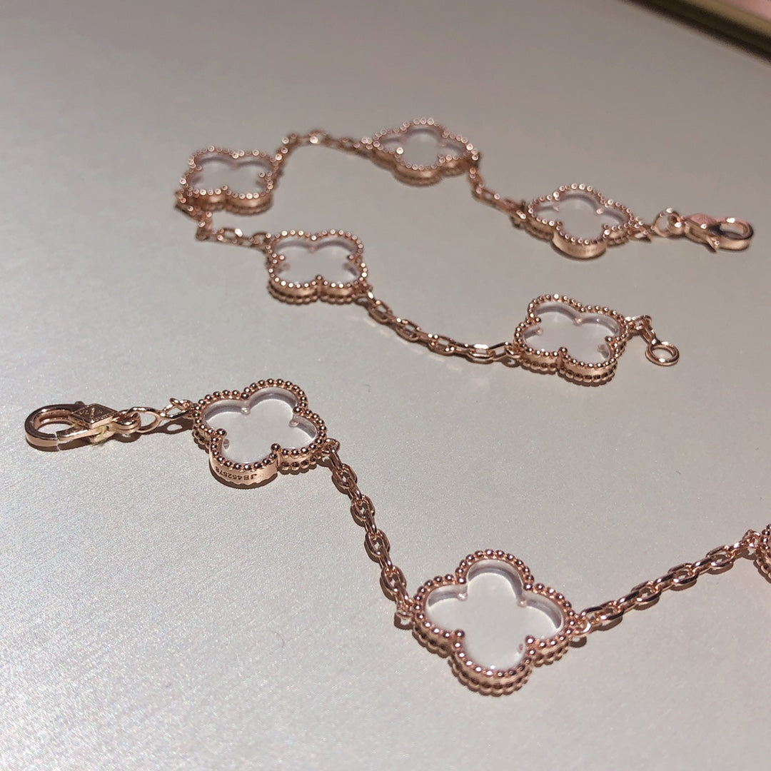 [Limara]CLOVER 5 MOTIF ROCK CRYSTAL BRACELET