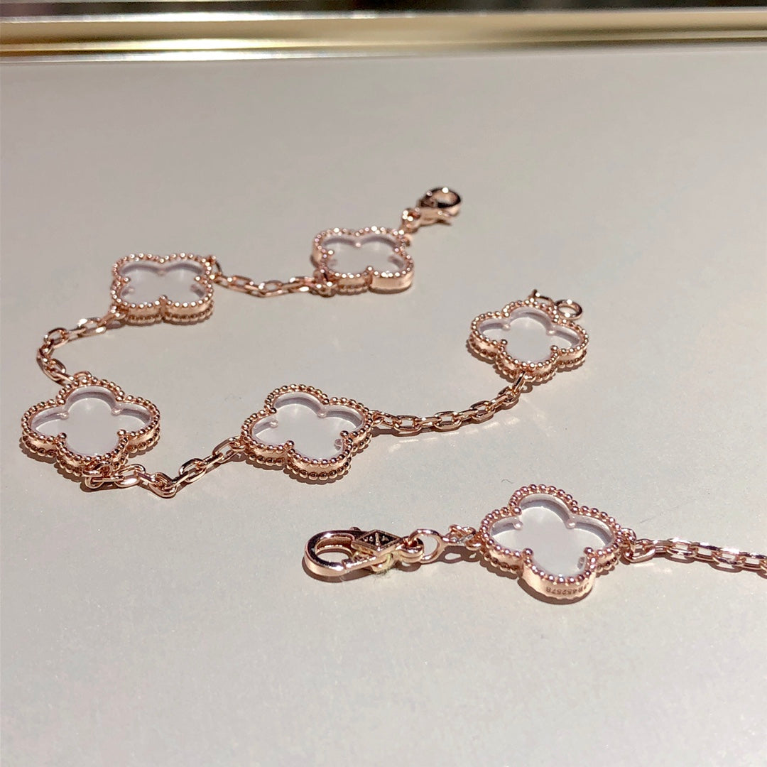[Limara]CLOVER 5 MOTIF ROCK CRYSTAL BRACELET