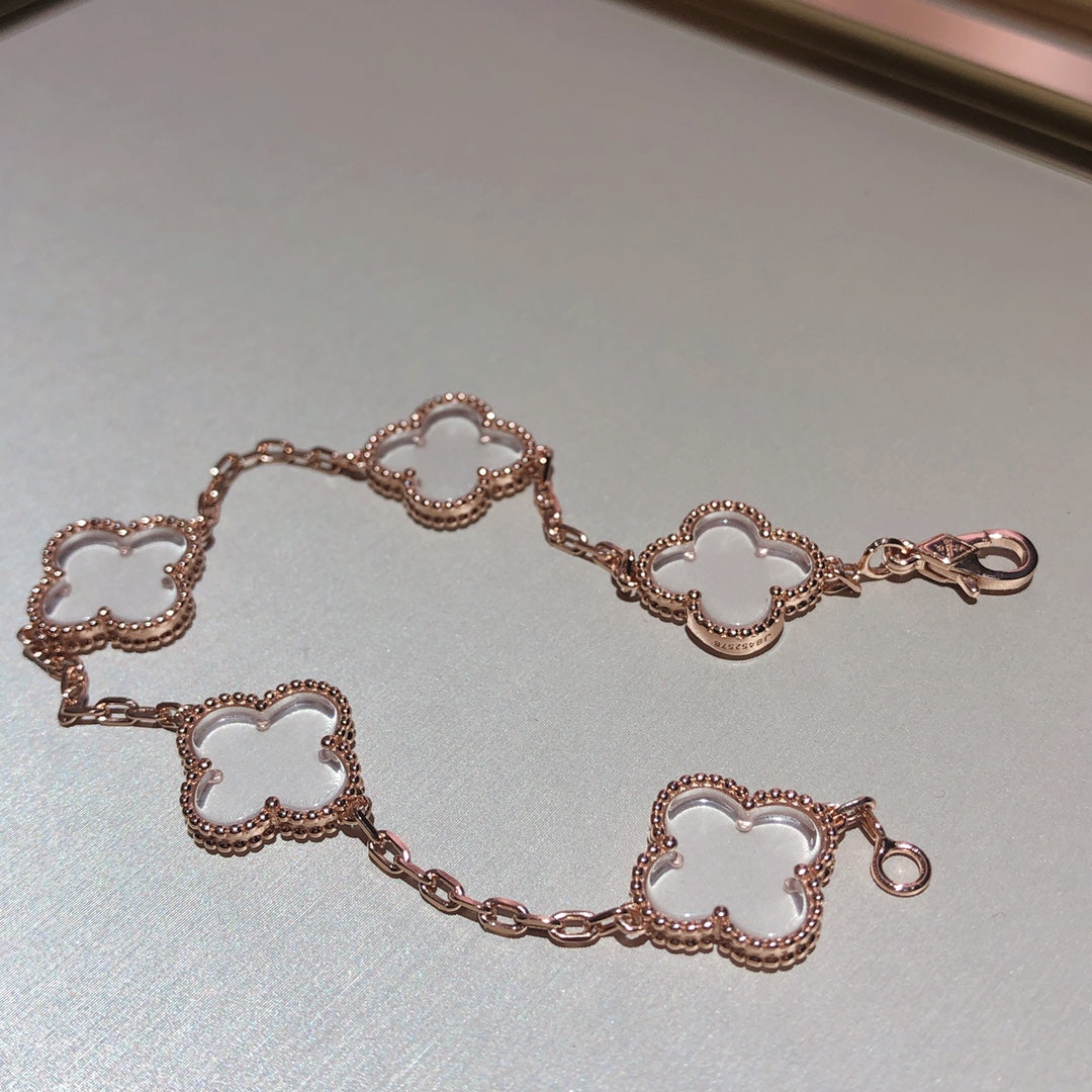 [Limara]CLOVER 5 MOTIF ROCK CRYSTAL BRACELET