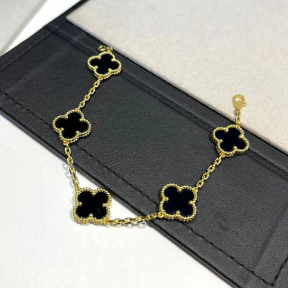 [Limara]LUCKY CLOVER 5-MOTIF BRACELET - BLACK OXNY COLLECTION