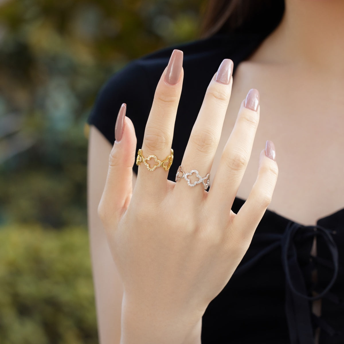 [Limara]Hollow Design Four-Leaf Clover Flower Shape Ring