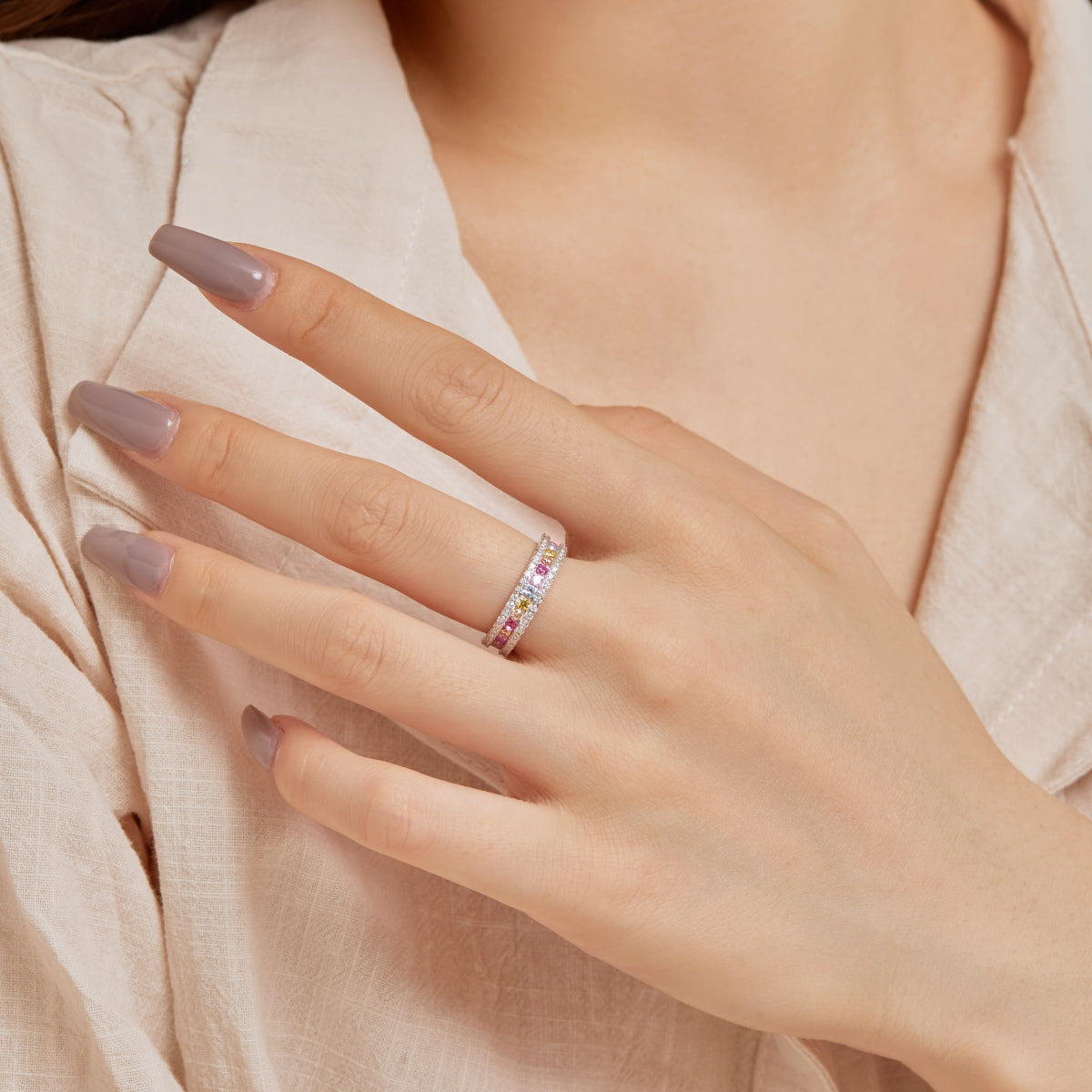 [Limara]Delicate Colorful Round Cut Daily Ring