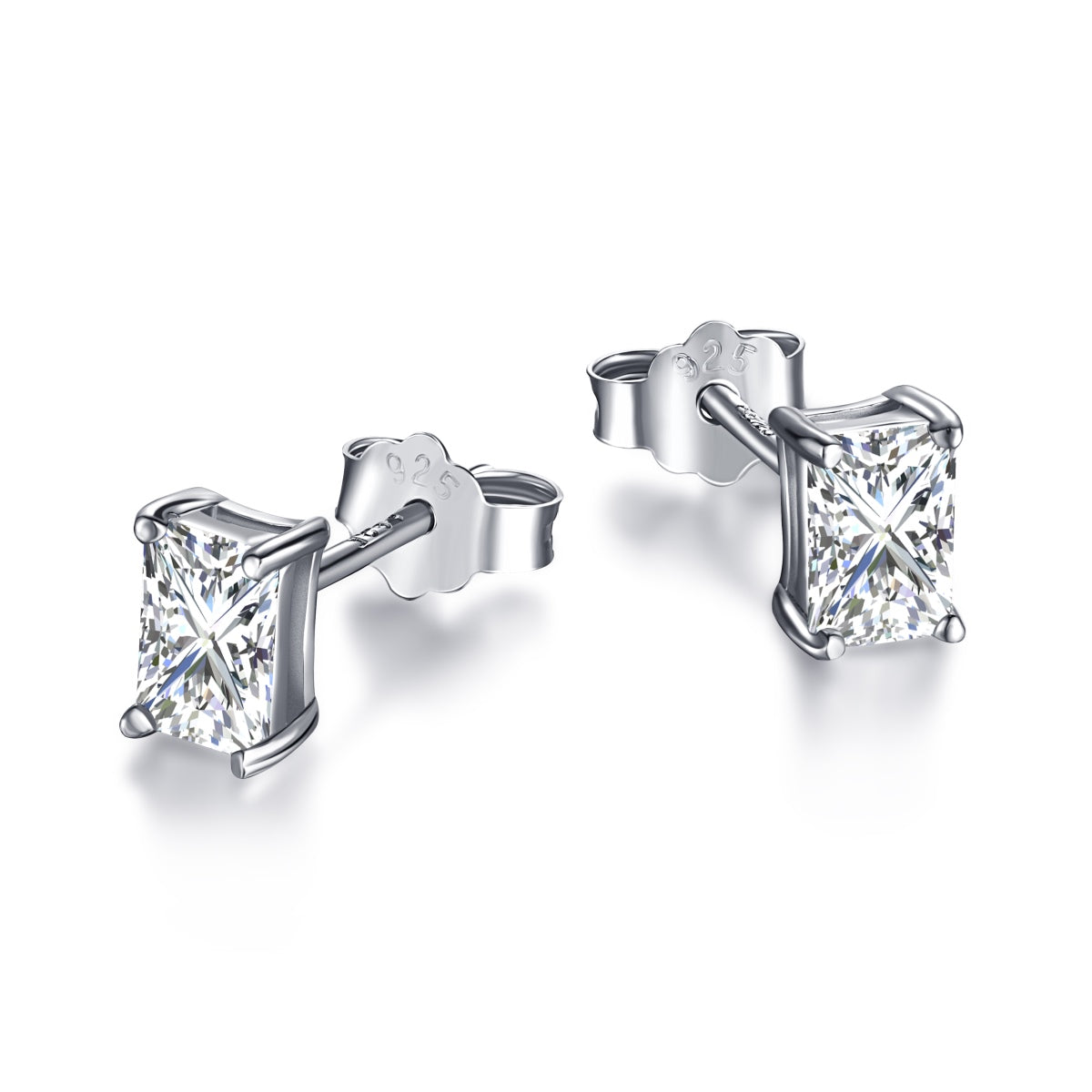 [Limara]Stylish Shiny Rectangular Center Stone Stud Earrings