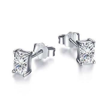 [Limara]Stylish Shiny Rectangular Center Stone Stud Earrings