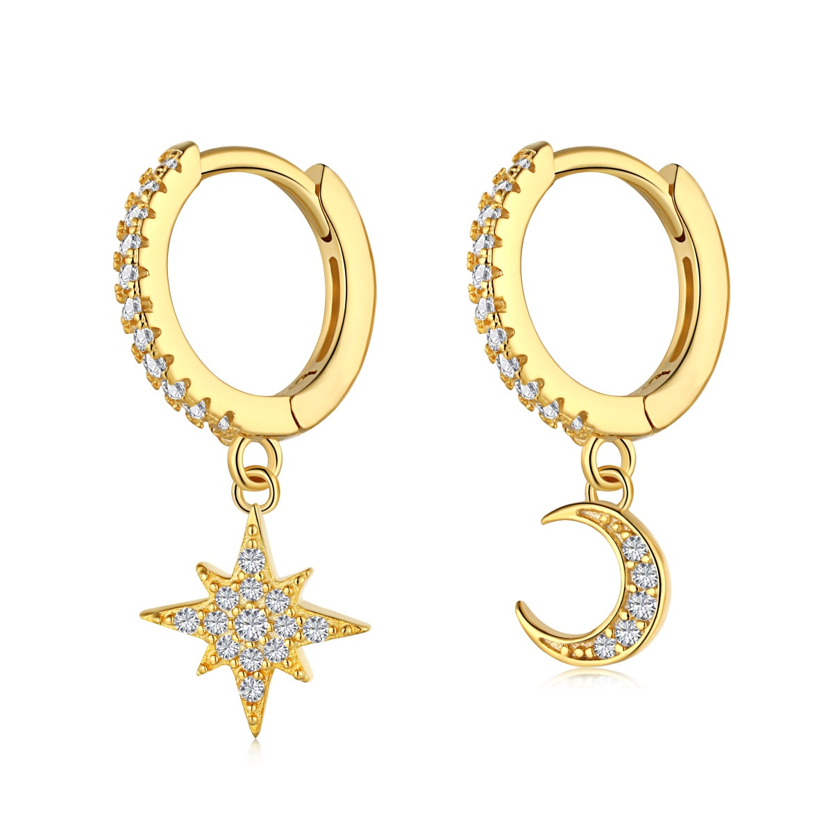 [Limara]Star and Moon Asymmetric Earrings