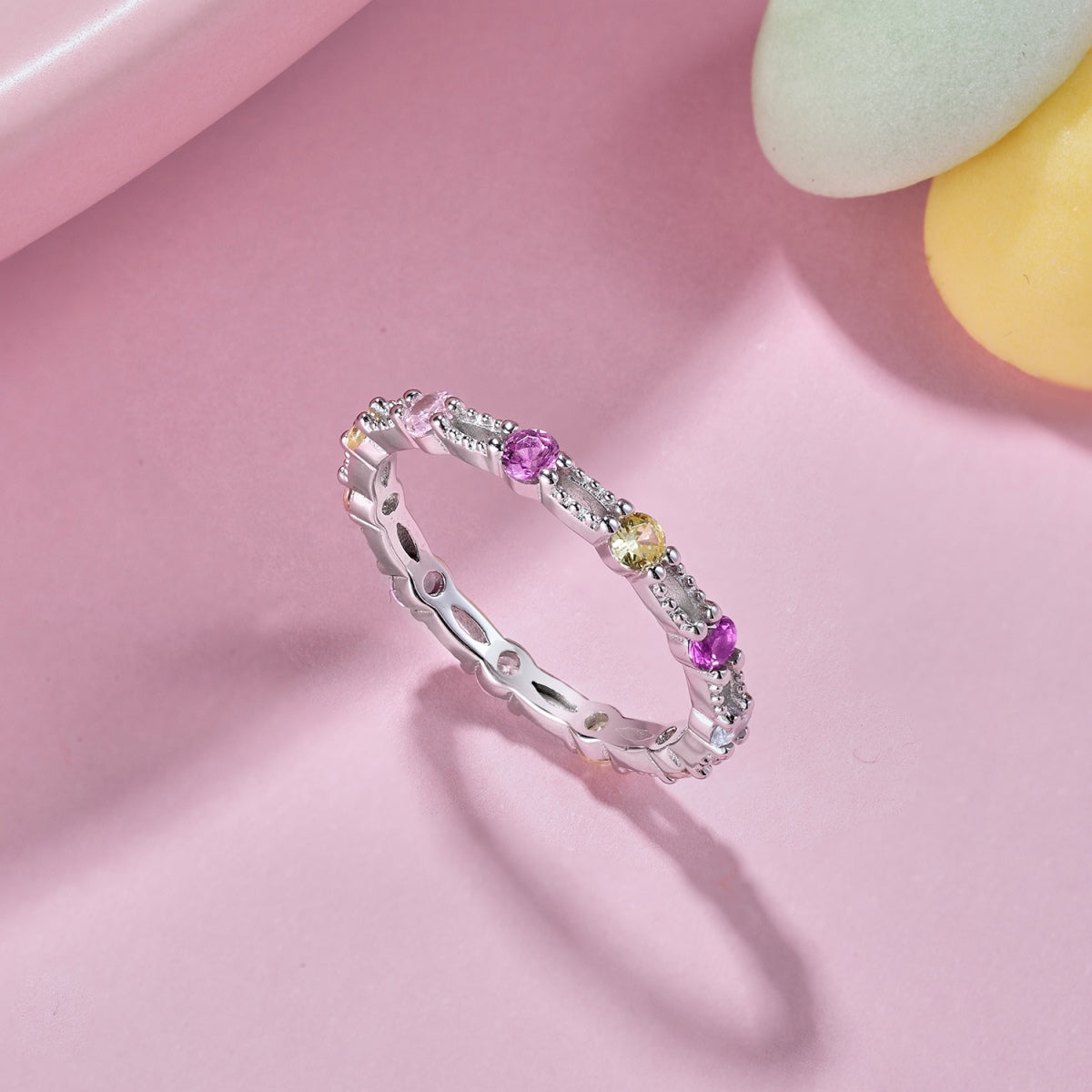[Limara]Sparkling Colorful Round Cut Tennis Ring