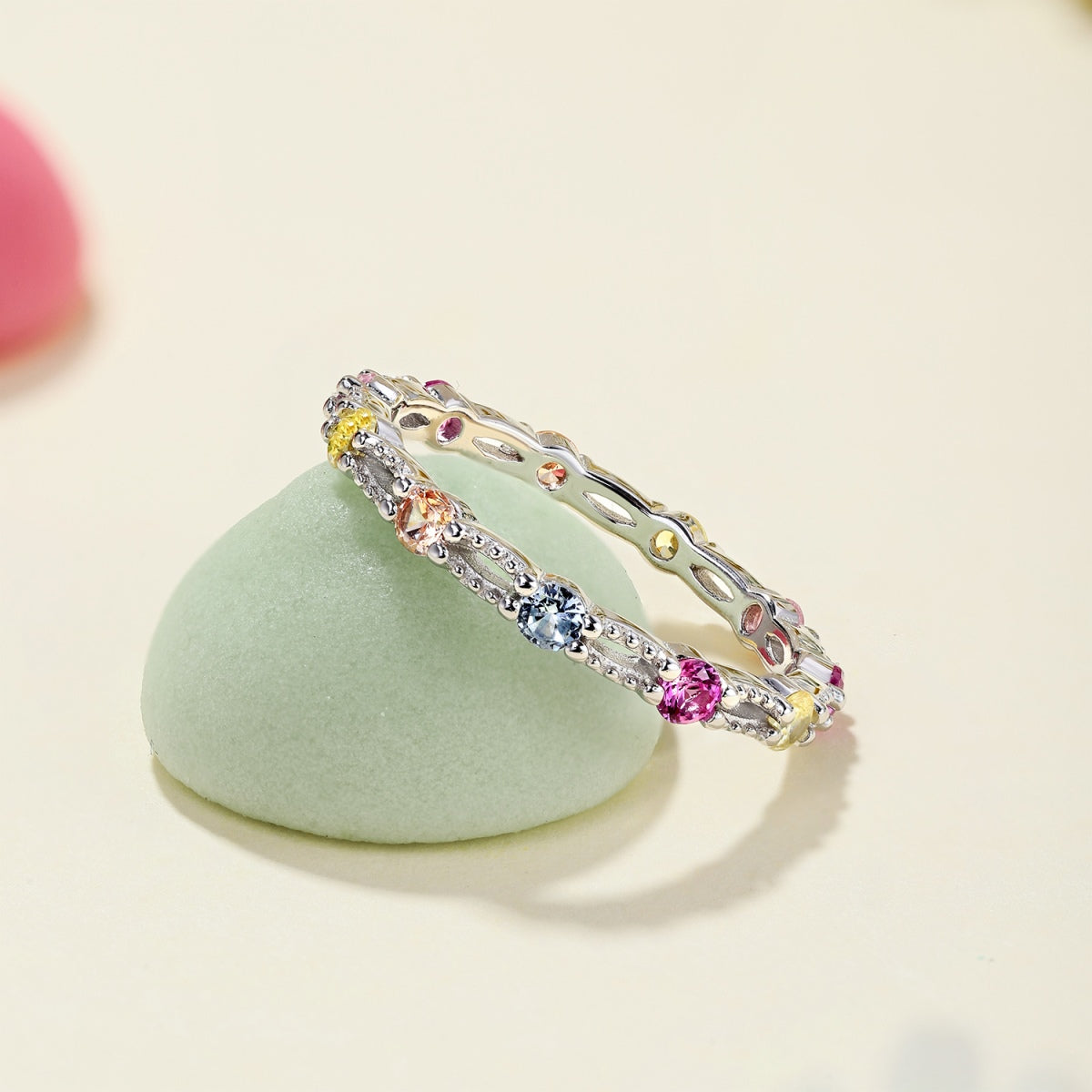 [Limara]Sparkling Colorful Round Cut Tennis Ring