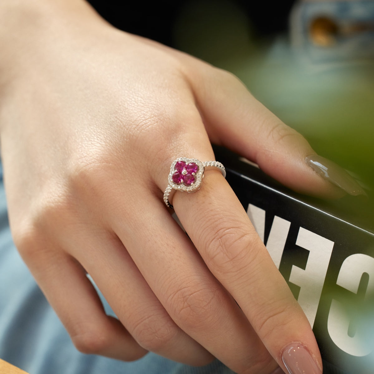 [Limara]Four Leaf Clover Flower Design Ring