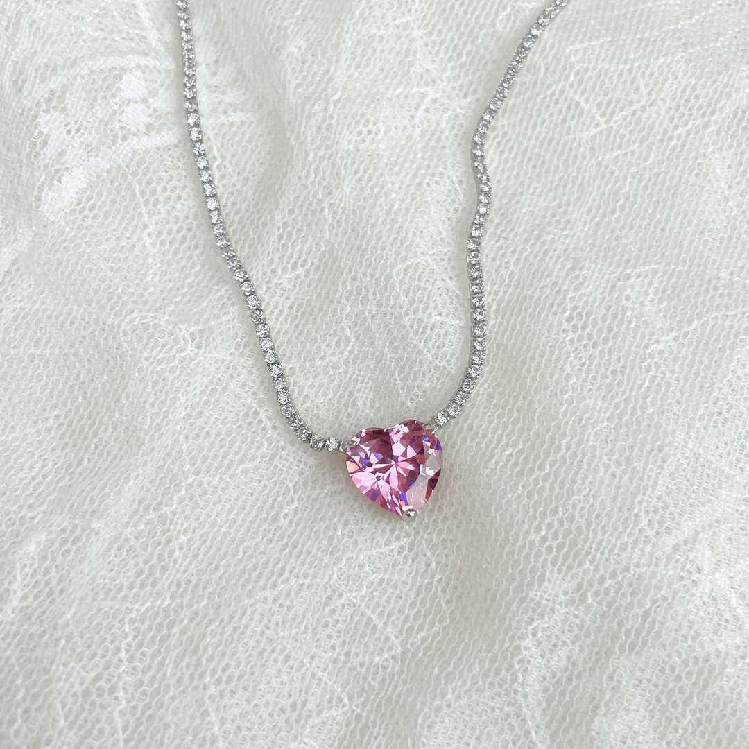 [Limara]8.0 Carat Versatile Colorful Sweet Heart-Shaped Tennis Necklace