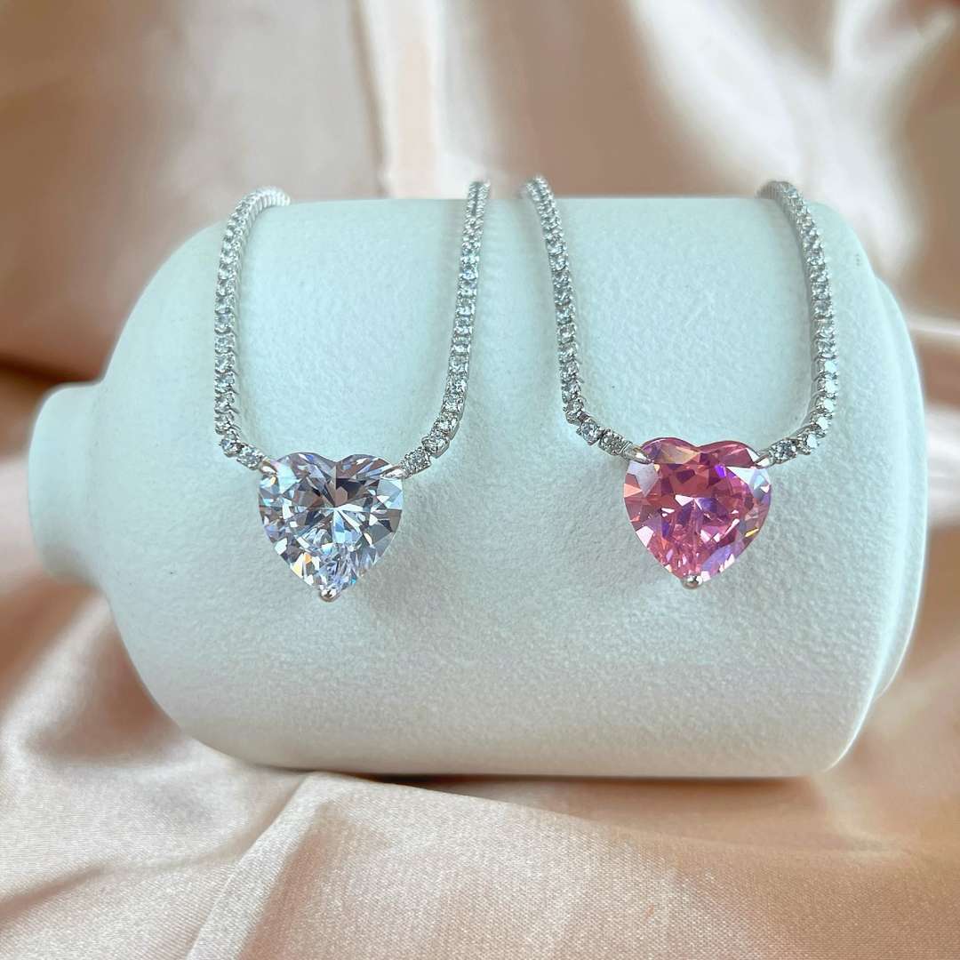 [Limara]8.0 Carat Versatile Colorful Sweet Heart-Shaped Tennis Necklace