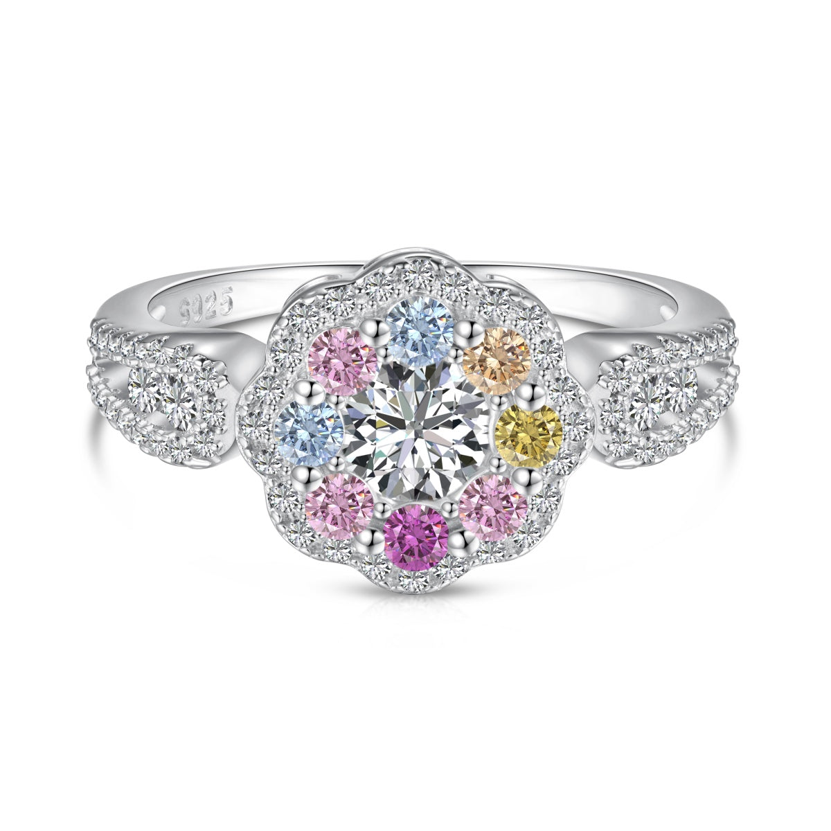 [Limara]Delicate Colorful Round Cut Flower Shape Wedding Ring