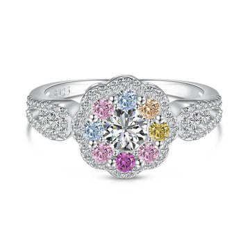 [Limara]Delicate Colorful Round Cut Flower Shape Wedding Ring