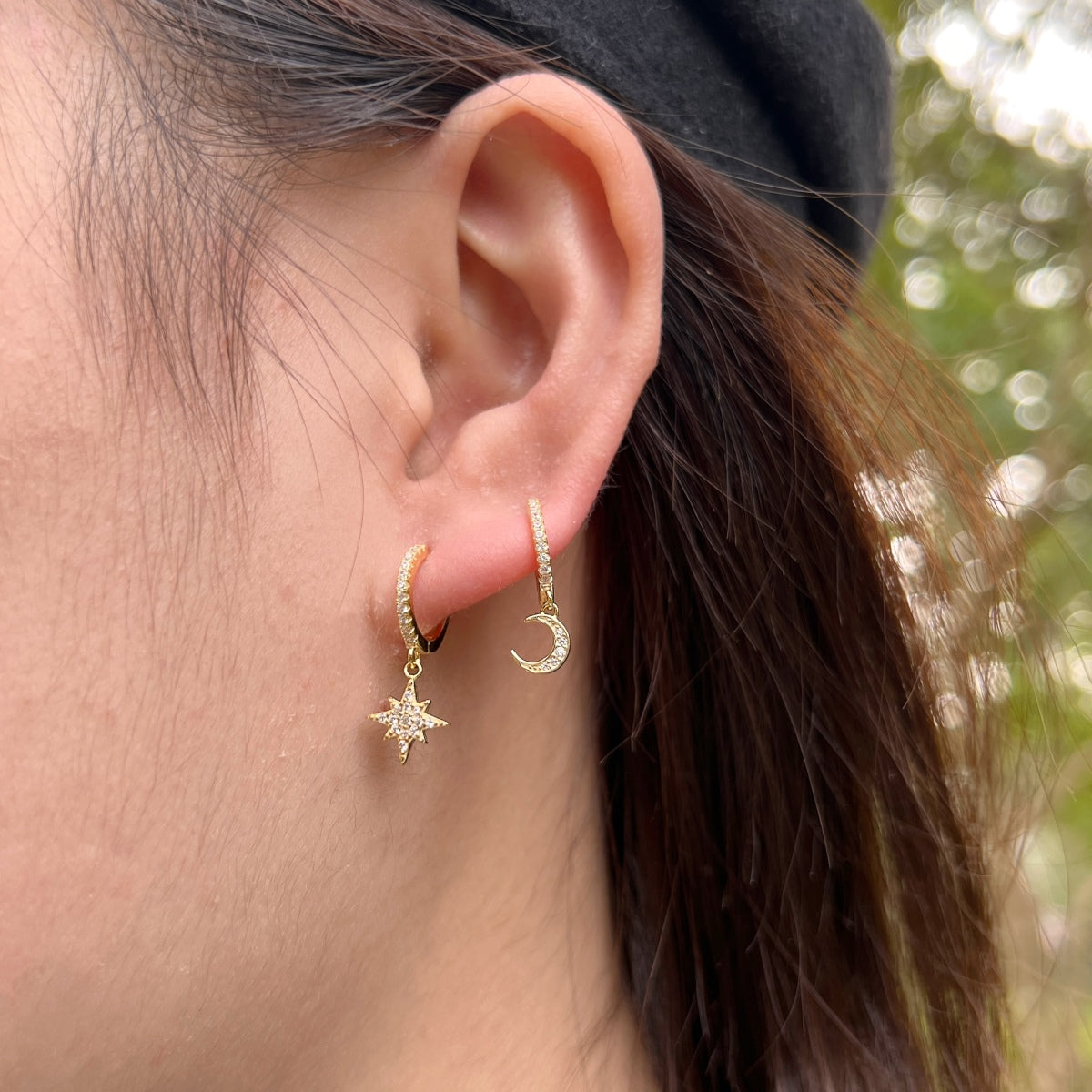 [Limara]Star and Moon Asymmetric Earrings