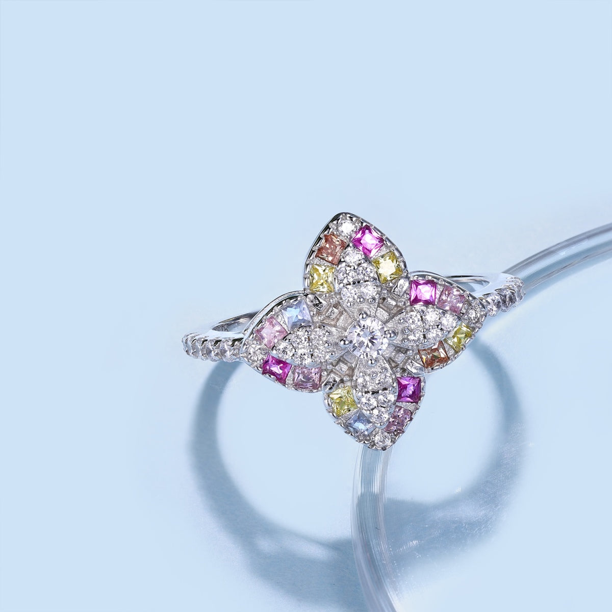 [Limara]Luxurious Colorful Flower Shape Banquet Ring