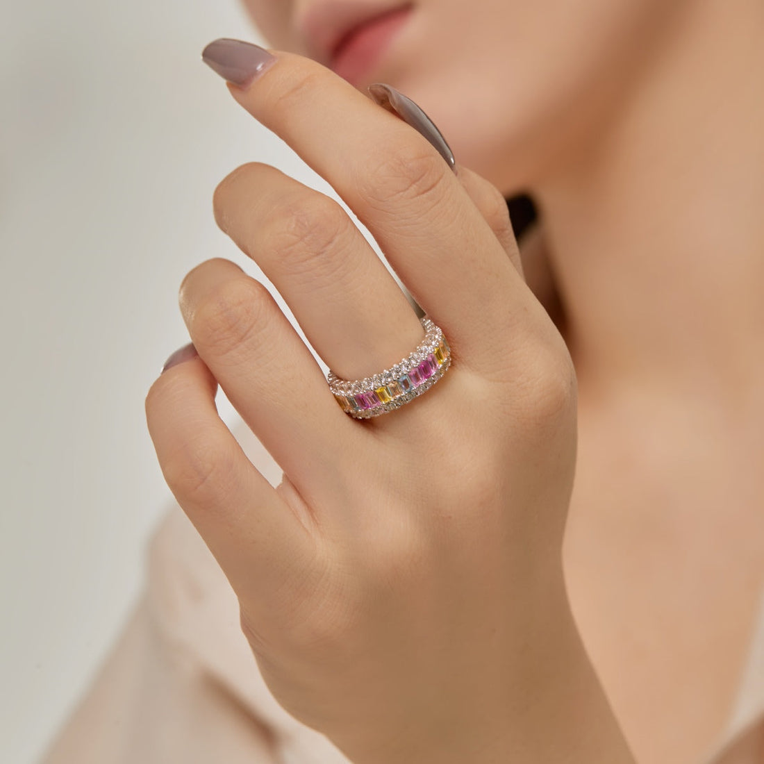 [Limara]Dainty Colorful Radiant Cut Daily Ring