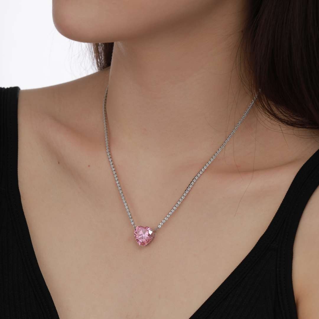 [Limara]8.0 Carat Versatile Colorful Sweet Heart-Shaped Tennis Necklace