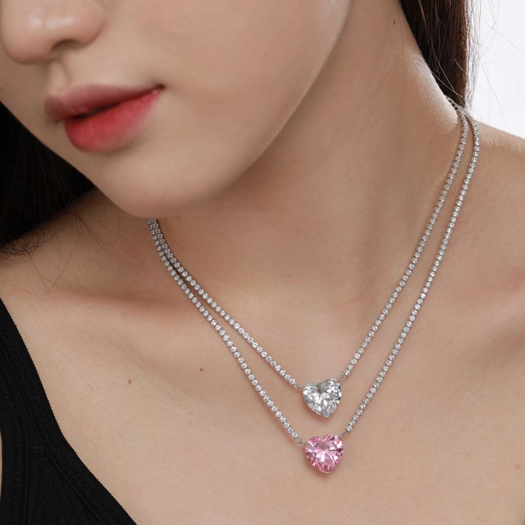 [Limara]8.0 Carat Versatile Colorful Sweet Heart-Shaped Tennis Necklace