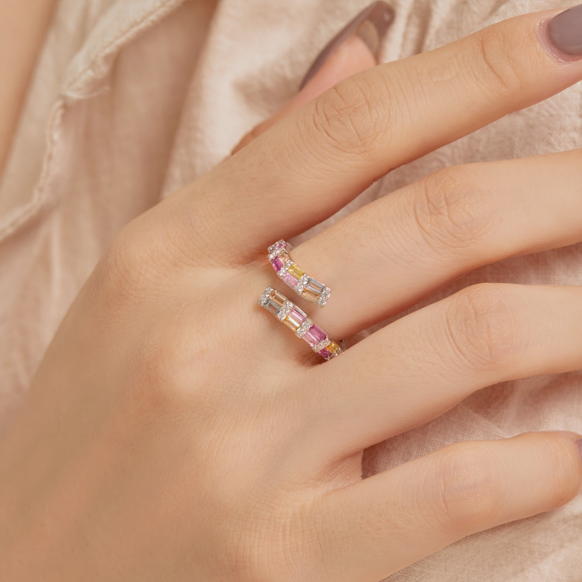 [Limara]Charming Colorful Radiant Cut Adjustable Daily Ring