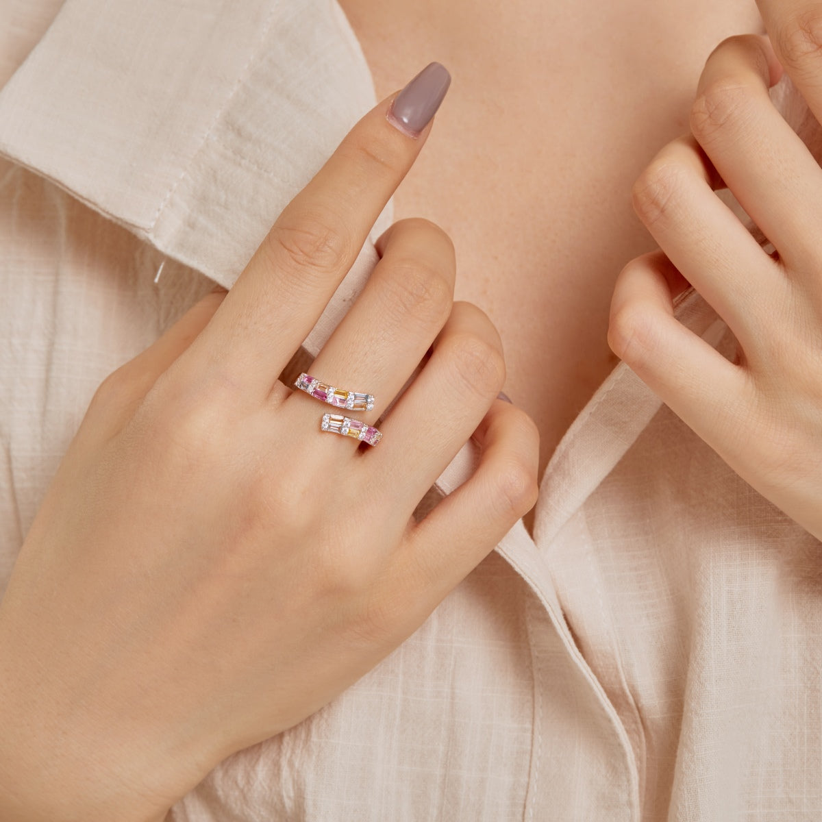 [Limara]Charming Colorful Radiant Cut Adjustable Daily Ring