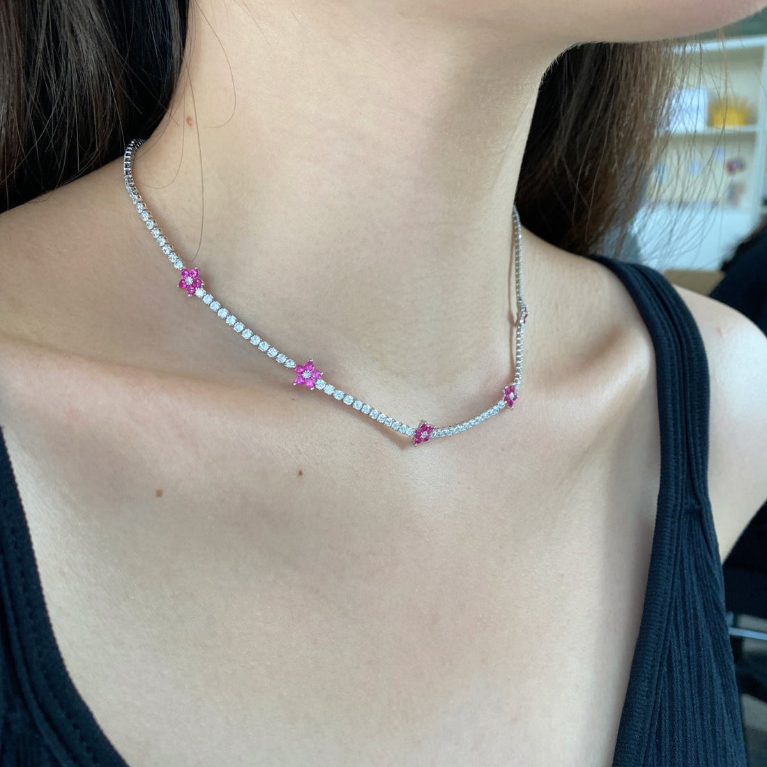 [Limara]Luxurious Colorful Flower Tennis Necklace