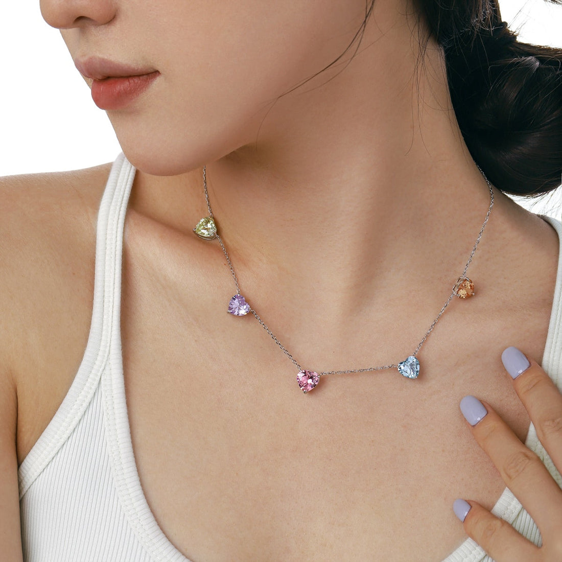 [Limara]Sparkling Colorful Heart Cut Necklace