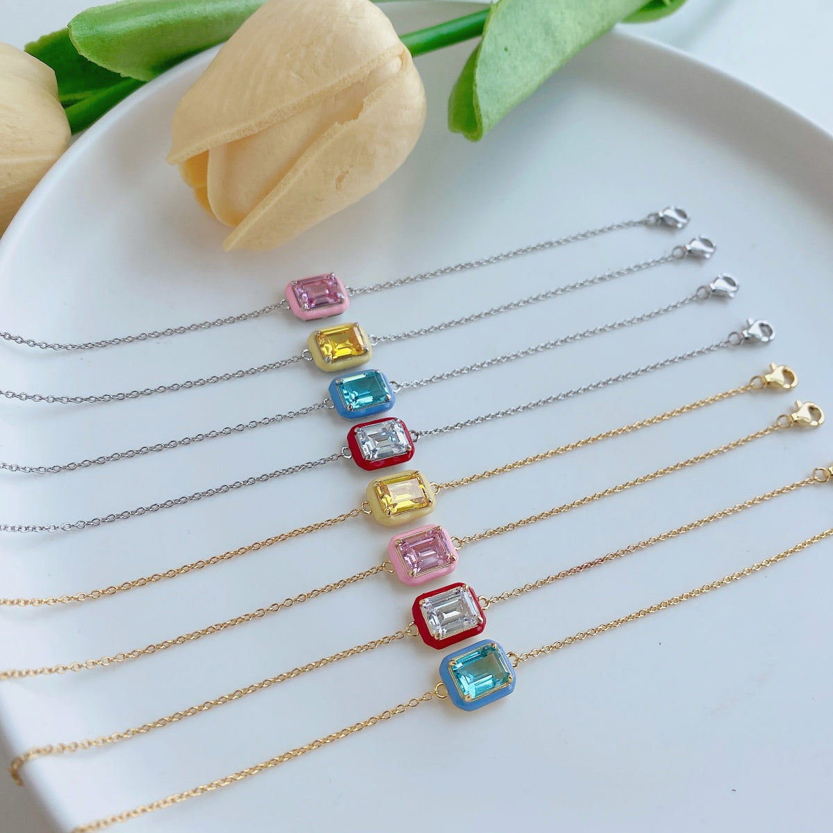 [Limara]2.0 Carat Sparkling Colorful Emerald Cut Daily Bracelet