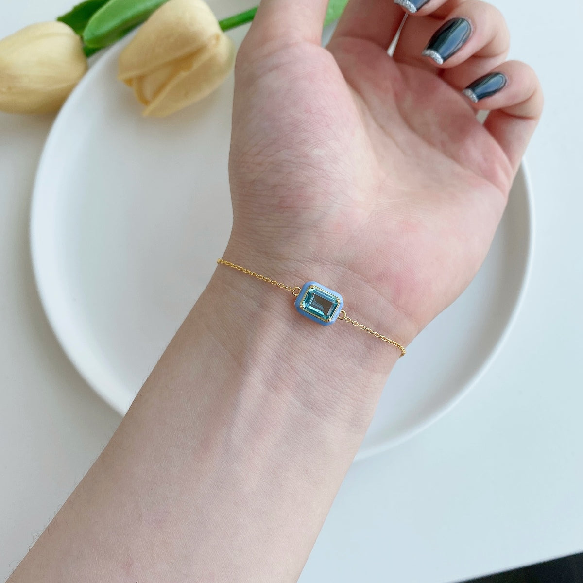 [Limara]2.0 Carat Sparkling Colorful Emerald Cut Daily Bracelet