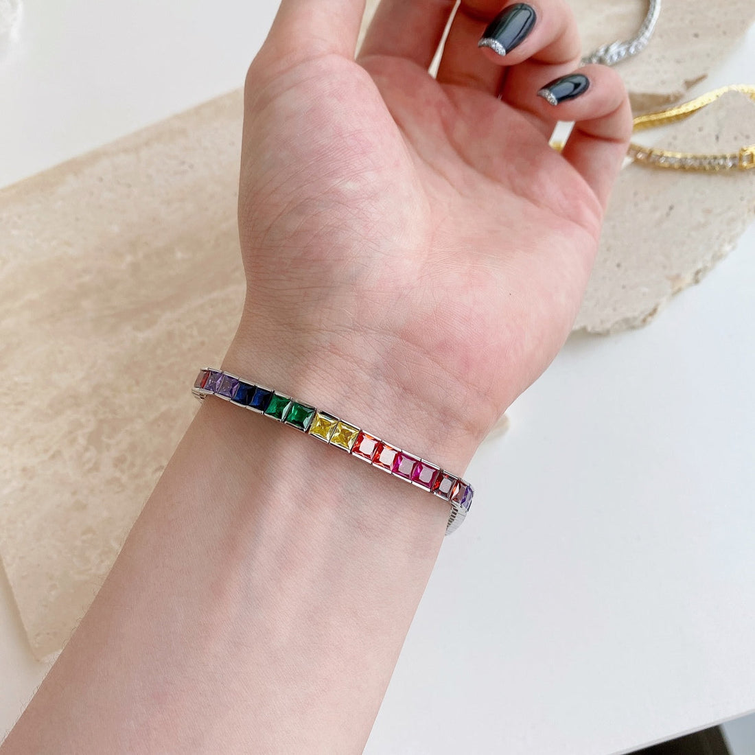 [Limara]Radiant Colorful Princess Cut Tennis Bracelet