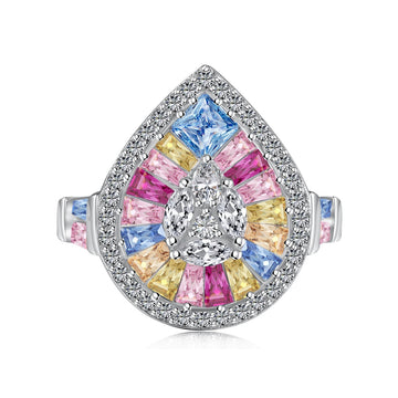 [Limara]Elegant Colorful Water Drop Shape Banquet Ring