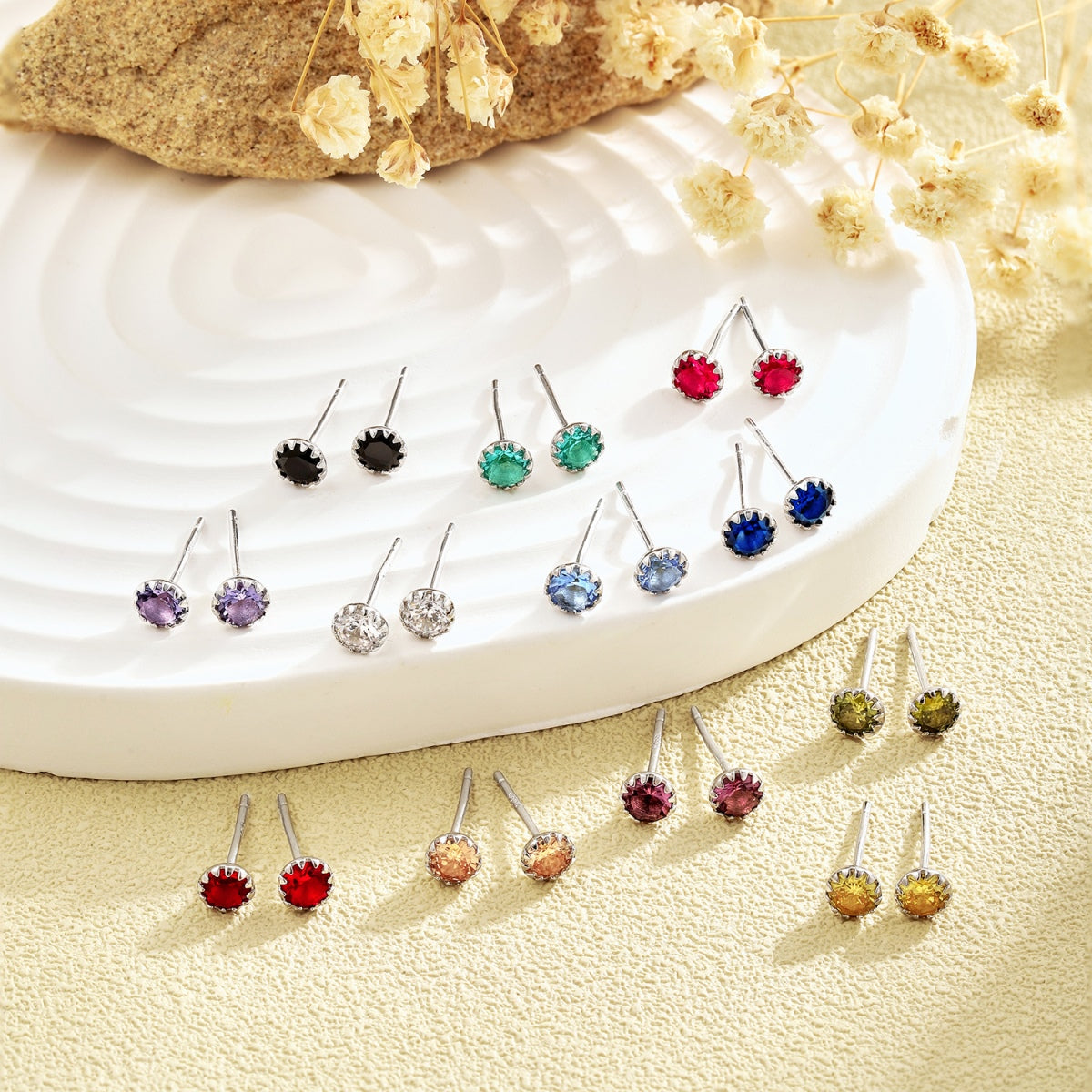 [Limara]Sparkling Colorful Round Shape Earrings