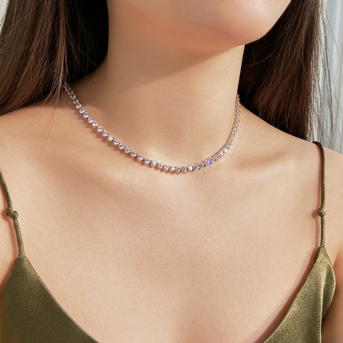 [Limara]Ornate Heart Cut Tennis Necklace